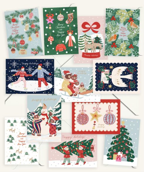 Christmas cards set | Pack of 12 cards with envelopes