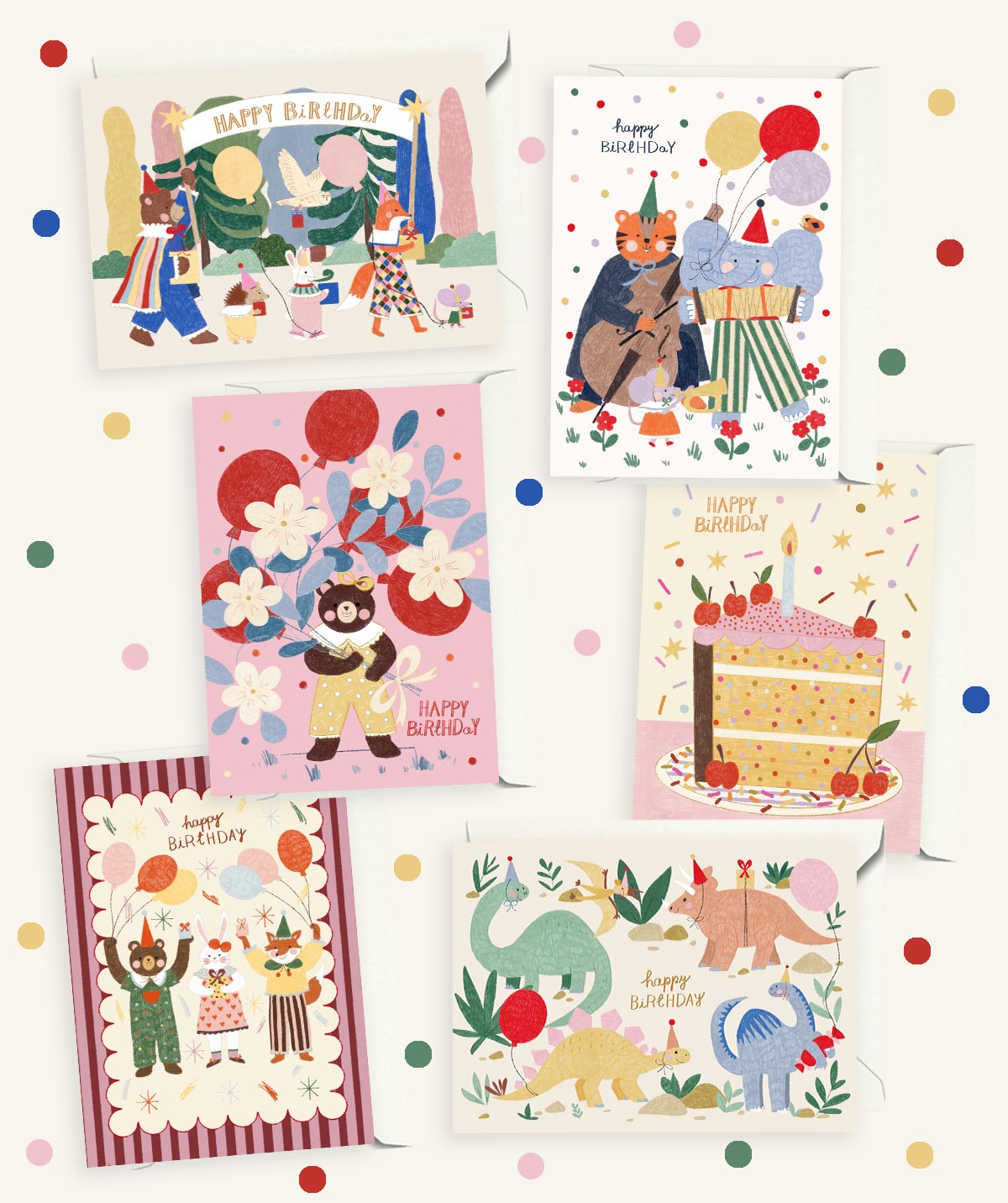 Children’s birthday cards set | Pack of 6 cards with envelopes